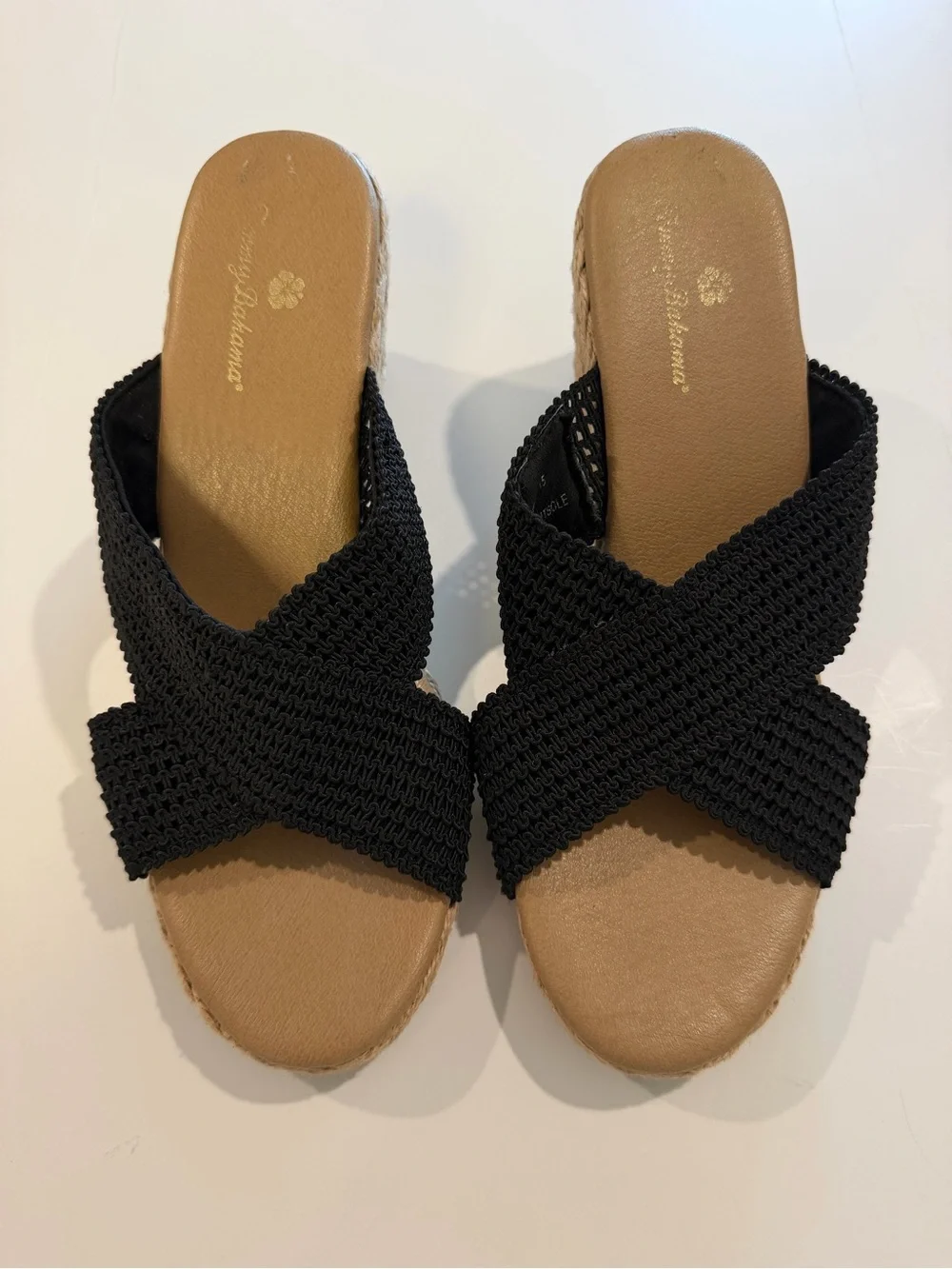 Tommy Bahama Black Crisscross Wedge Slide Sandals